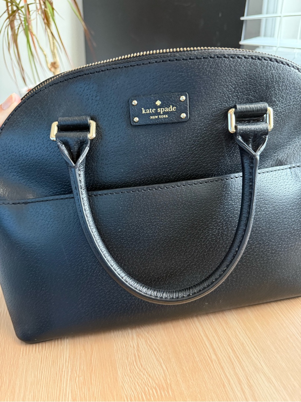 kate spade Black Pebbled Dome Satchel with Gold Hardware
